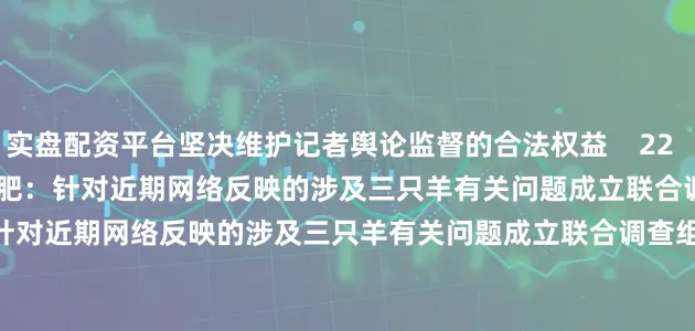 实盘配资平台坚决维护记者舆论监督的合法权益    22  2024-11-14 20:45     合肥：针对近期网络反映的涉及三只羊有关问题成立联合调查组合肥：针对近期网络反映的涉及三只羊有关问题成立联合调查组    0  2024-09-19 20:07     官方通报“三只羊”涉嫌误导消费者：已立案调查官方通报“三只羊”涉嫌误导消费者：已立案调查    204  2024-09-17 12